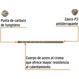 Brocas Concreto 5mm x100mm ZP3 Ctungsteno Truper 102340 Truper-Brocas Concreto 5mm x100mm ZP3 Ctungsteno Truper 102340 Cuerpo de