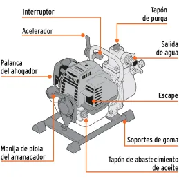 Motobombas 1" 1.3HP 110L Motor Gasolina 36cc 4T 25m Truper 102432 Truper-Motobombas 1" 1.3HP 110L Motor Gasolina 36cc 4T 25m Tru