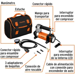Compresora de Aire 12V Portatil para Auto con Maletin Truper 19999 Truper-Compresora de Aire 12V Portatil para Auto con Maletin 