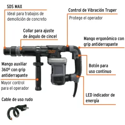 Martillo demoledor SDS Max 14J 1200W 6kg 220V Expert Truper 102470 Truper-Martillo demoledor SDS Max 14J 1200W 6kg 220V Expert T