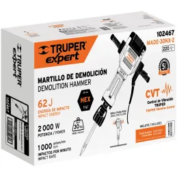 Martillos Demoledores 2000W HEX 1-1/8” 62J CVT Expert Truper 102467 Truper-Martillos Demoledores 2000W HEX 1-1/8” 62J CVT Expert