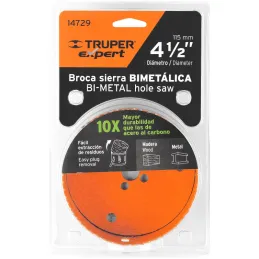 Sierras de Copa Bimetalicas 4-1/2" 115x50mm MAND-7/16, Truper 14729 Truper-Sierras de Copa Bimetalicas 4-1/2" 115x50mm MAND-7/16