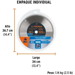 Discos sierras 12" 100Dientes C1", para aluminio, Truper 12686 Truper-Discos sierras 12" 100Dientes C1", para aluminio, Truper 1