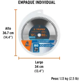Discos sierras 12" 80Dientes C1", para aluminio, Truper 12685 Truper-Discos sierras 12" 80Dientes C1", para aluminio, Truper 126