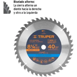 Discos Sierras 8-1/4" 40Dientes C5/8" para madera, Truper 18303 Truper-Discos Sierras 8-1/4" 40Dientes C5/8" para madera, Truper