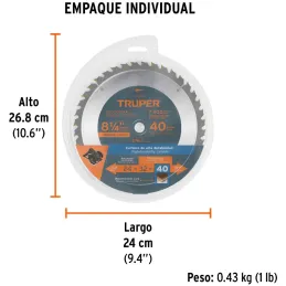Discos Sierras 8-1/4" 40Dientes C5/8" para madera, Truper 18303 Truper-Discos Sierras 8-1/4" 40Dientes C5/8" para madera, Truper