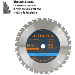 Discos Sierras 8-1/4" 32Dientes C5/8" para madera, Truper 12682 Truper-Discos Sierras 8-1/4" 32Dientes C5/8" para madera, Truper
