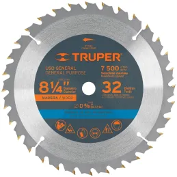 Discos Sierras 8-1/4" 32Dientes C5/8" para madera, Truper 12682 Truper-Discos Sierras 8-1/4" 32Dientes C5/8" para madera, Truper