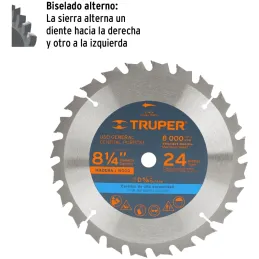 Discos Sierras 8-1/4" 24Dientes C5/8" para madera, Truper 18302 Truper-Discos Sierras 8-1/4" 24Dientes C5/8" para madera, Truper