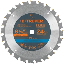 Discos Sierras 8-1/4" 24Dientes C5/8" para madera, Truper 18302 Truper-Discos Sierras 8-1/4" 24Dientes C5/8" para madera, Truper