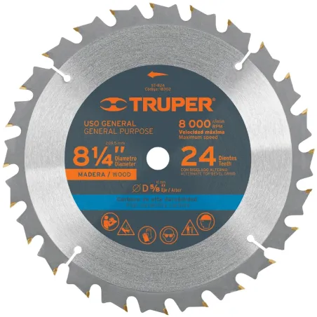 Discos Sierras 8-1/4" 24Dientes C5/8" para madera, Truper 18302 Truper-Discos Sierras 8-1/4" 24Dientes C5/8" para madera, Truper