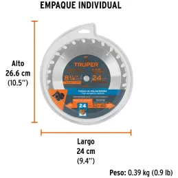 Discos Sierras 8-1/4" 24Dientes C5/8" para madera, Truper 18302 Truper-Discos Sierras 8-1/4" 24Dientes C5/8" para madera, Truper