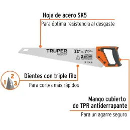 Serrucho Rapid 22" 55cm DDP7 TripleFilo, Mango Comfort grip, Truper 101870 Truper-Serrucho Rapid 22" 55cm DDP7 TripleFilo, Mango