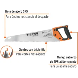 Serrucho Rapid 20" 50cm DDP7 TripleFilo, Mango Comfort grip, Truper 101869 Truper-Serrucho Rapid 20" 50cm DDP7 TripleFilo, Mango