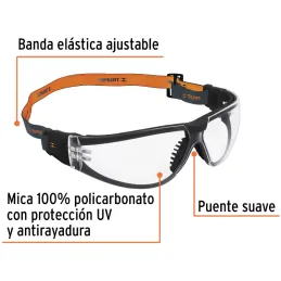 Lentes de seguridad transparente con banda elastica UV Active, Truper 15304 Truper-Lentes de seguridad transparente con banda el