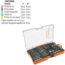 Juegos de 47 puntas mixtas, L1" y L2", Truper 11895 Truper-Juegos de 47 puntas mixtas, L1" y L2", Truper 11895 Fabricadas en ace