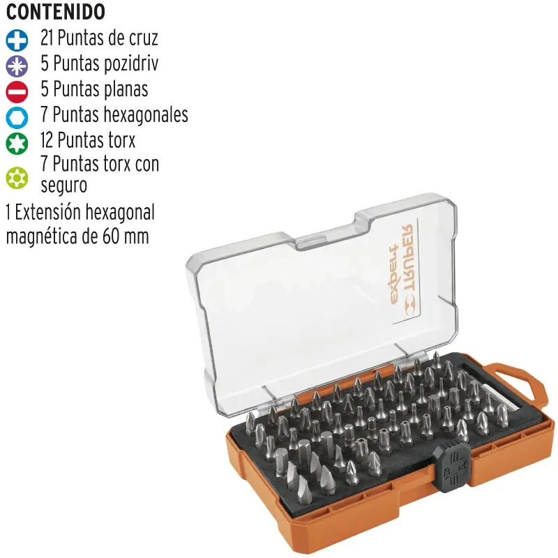 Juegos de 58 puntas mixtas, L1", Truper 11889 Truper-Juegos de 58 puntas mixtas, L1", Truper 11889 Fabricadas en acero S2, 2X má