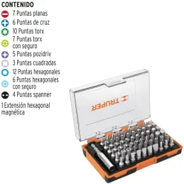 Juegos de 61 puntas mixtas, L1", Truper 10758 Truper-Juegos de 61 puntas mixtas, L1", Truper 10758 Fabricadas en acero al cromo 