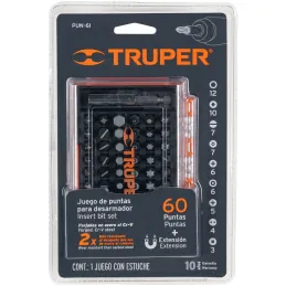 Juegos de 61 puntas mixtas, L1", Truper 10758 Truper-Juegos de 61 puntas mixtas, L1", Truper 10758 Fabricadas en acero al cromo 
