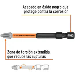 Juego de 5 puntas de impacto Phillips #2 x3” PH2, Truper 100821 Truper-Juego de 5 puntas de impacto Phillips #2 x3” PH2, Truper 