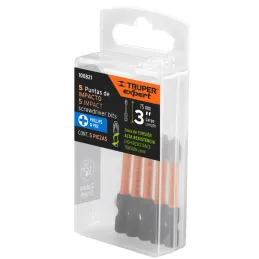 Juego de 5 puntas de impacto Phillips #2 x3” PH2, Truper 100821 Truper-Juego de 5 puntas de impacto Phillips #2 x3” PH2, Truper 