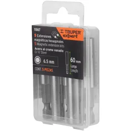 Extension magnetica 1/4" x60mm, estuche con 5 piezas, Truper 11867 Truper-Extension magnetica 1/4" x60mm, estuche con 5 piezas, 