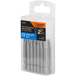 Puntas Phillips #2 x50mm PH2 estuches con 15 piezas, Truper 100195 Truper-Puntas Phillips #2 x50mm PH2 estuches con 15 piezas, T