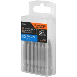 Puntas Phillips #1 x50mm PH1 estuches con 15 piezas, Truper 100194 Truper-Puntas Phillips #1 x50mm PH1 estuches con 15 piezas, T