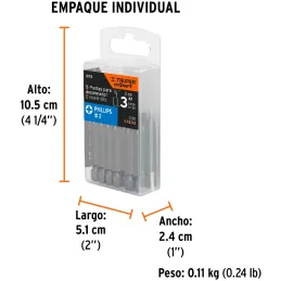 Puntas Phillips #2 x75mm PH2 estuches con 5 piezas, Truper 12153 Truper-Puntas Phillips #2 x75mm PH2 estuches con 5 piezas, Trup