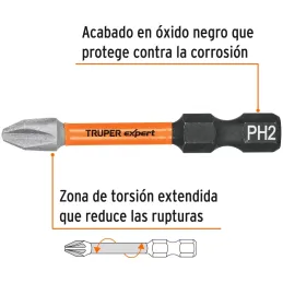 Juego de 5 puntas de impacto Phillips #2 x2” PH2, Truper 100820 Truper-Juego de 5 puntas de impacto Phillips #2 x2” PH2, Truper 