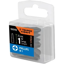 Puntas Phillips #1 x25mm, PH1 estuches con 15 piezas, Truper 100192 Truper-Puntas Phillips #1 x25mm, PH1 estuches con 15 piezas,