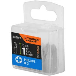 Puntas Phillips #2 x25mm PH2 estuches con 15 piezas, Truper 100193 Truper-Puntas Phillips #2 x25mm PH2 estuches con 15 piezas, T
