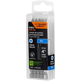 Puntas Phillips #1 x100mm PH1 estuches con 5 piezas, Truper 101824 Truper-Puntas Phillips #1 x100mm PH1 estuches con 5 piezas, T