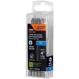 Puntas Phillips #2 x100mm PH2 estuches con 5 piezas, Truper 101812 Truper-Puntas Phillips #2 x100mm PH2 estuches con 5 piezas, T