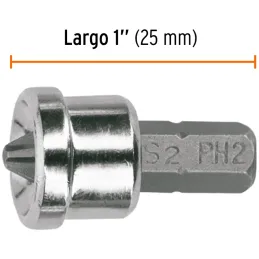 Puntas Phillips #2 x25mm PH2 p/tablaroca, estuche con 5 piezas, Truper 12717 Truper-Puntas Phillips #2 x25mm PH2 p/tablaroca, es