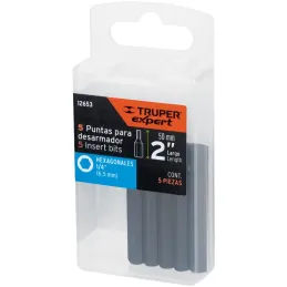 Puntas hexagonales 1/4" x50mm, estuches con 5 piezas, Truper 12653 Truper-Puntas hexagonales 1/4" x50mm, estuches con 5 piezas, 