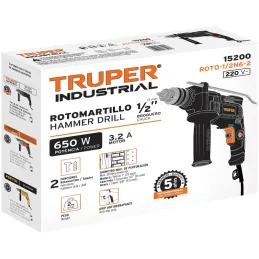 Taladros Percutores 1/2" 650W Vvariable Reversible, Truper 15200 Truper-Taladros Percutores 1/2" 650W Vvariable Reversible, Trup