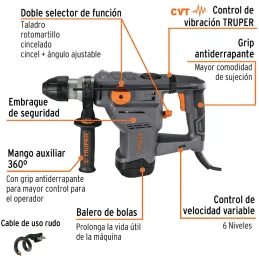 RotoMartillos SDS Plus 5 Joules Industrial 1500W cMaleta, Truper 19260 Truper-RotoMartillos SDS Plus 5 Joules Industrial 1500W c