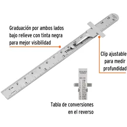 Regla de Acero Inoxidable 6" x0.5mm ClipAjustable, Truper 101810 Truper-Regla de Acero Inoxidable 6" x0.5mm ClipAjustable, Trupe