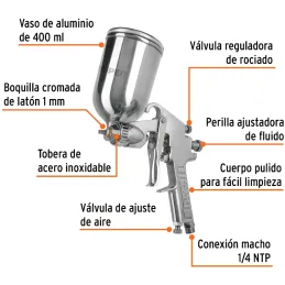 Pistolas de Pinturas Gravedad 400ml LVMP T1mm VB A18-25cm, PIPI-411 Truper 11989 Truper-Pistolas de Pinturas Gravedad 400ml LVMP