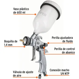 Pistolas de Pinturas Gravedad 600ml LVMP T1.4mm VB A20-30cm Automotriz Pro, PIPI-420X Truper 11749 Truper-Pistolas de Pinturas G