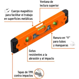 Niveles Torpedos Magneticos 9" 23cm TPE GotasVerdes, Truper 11223 Truper-Niveles Torpedos Magneticos 9" 23cm TPE GotasVerdes, Tr