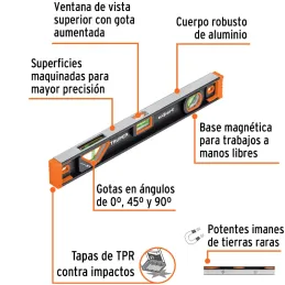 Niveles Profesionales Magneticos 18" 46cm Aluminio TPR, Truper 14625 Truper-Niveles Profesionales Magneticos 18" 46cm Aluminio T