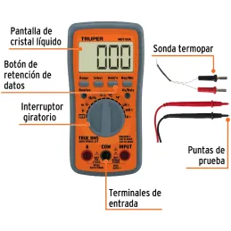 Multitester Digital Profesional MUT-50A True RMS 10A Truper 100361 Truper-Multitester Digital Profesional MUT-50A True RMS 10A T