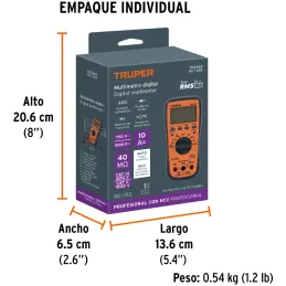 Multitester Digital Profesional NCV MUT-60A True RMS 10A Truper 100362 Truper-Multitester Digital Profesional NCV MUT-60A True R
