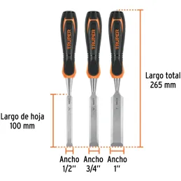 Juego de Formones 3 Piezas x100mm ComfortGrip, Truper 17759 Truper-Juego de Formones 3 Piezas x100mm ComfortGrip, Truper 17759 F