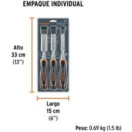 Juego de Formones 3 Piezas x100mm ComfortGrip, Truper 17759 Truper-Juego de Formones 3 Piezas x100mm ComfortGrip, Truper 17759 F