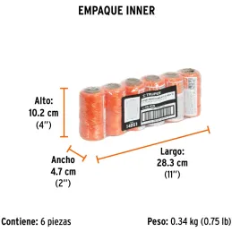 Hilos para albañil 65m 3Cabos ColorNaranja, Truper 14051 Truper-Hilos para albañil 65m 3Cabos ColorNaranja, Truper 14051 Hilo de