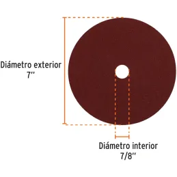 Discos de Lija 7" G120 RespaldoFibra 5Piezas D7/8 OAluminio, Truper 100163 Truper-Discos de Lija 7" G120 RespaldoFibra 5Piezas D