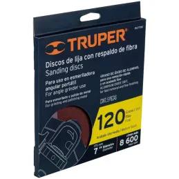 Discos de Lija 7" G120 RespaldoFibra 5Piezas D7/8 OAluminio, Truper 100163 Truper-Discos de Lija 7" G120 RespaldoFibra 5Piezas D